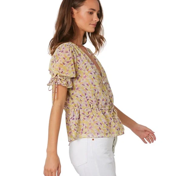 ✨NWT✨ THE EAST ORDER Arlo Floral Short Sleeve Top in Purple Rain Sz S - Picture 3 of 11